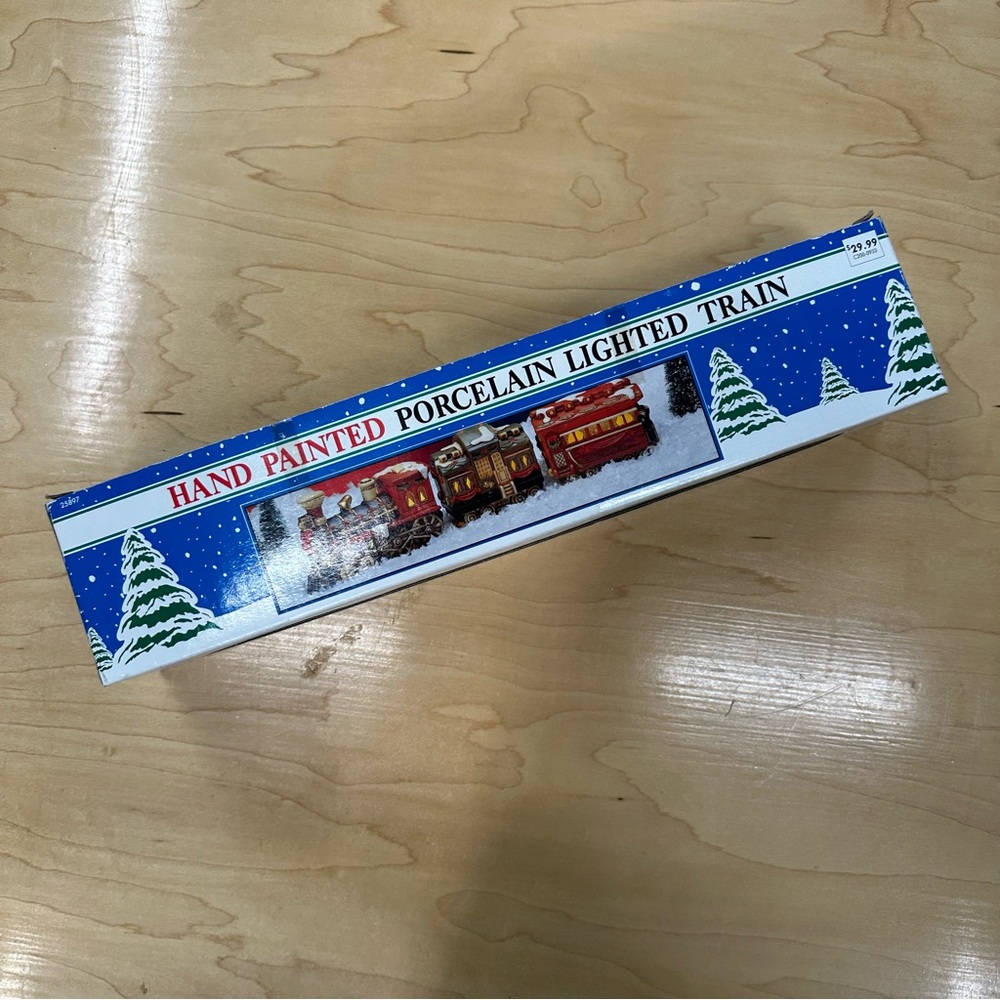 Vintage 1992 Porcelain Lighted 3 Piece Christmas Train - Excellent Condition